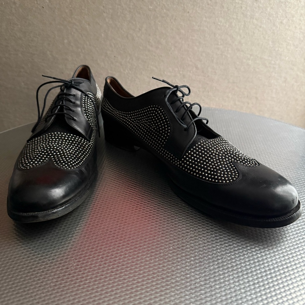 Jimmy Choo black studded wingtip shoes